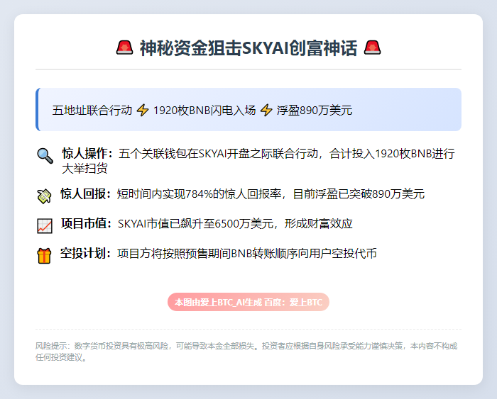 5地址1920枚BNB购入SKYAI，浮盈890万美元