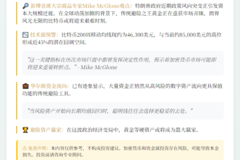特朗普政策或推动比特币转向黄金