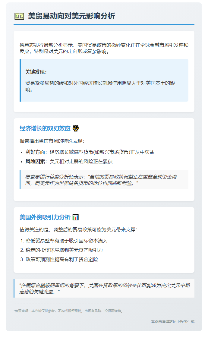 德银：美贸易动向对美元影响待观察
