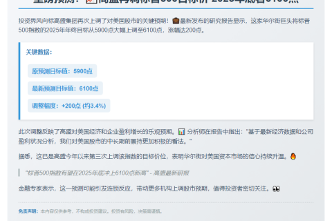 高盛上调标普500明年目标至6100点