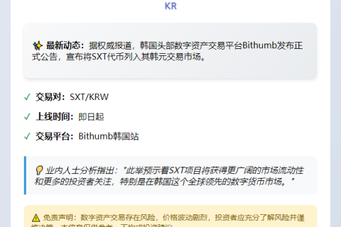 Bithumb上线SXT