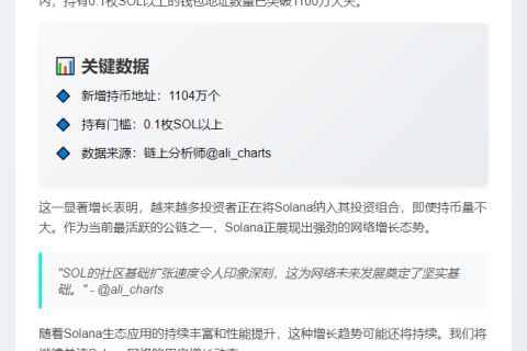 SOL钱包数超1104万，两周增持显著