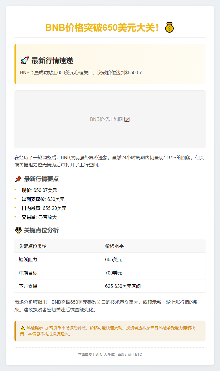 BNB涨破650美元