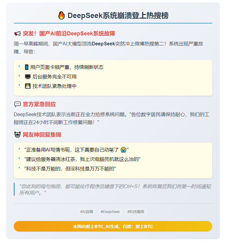 DeepSeek崩溃登热搜 官方回应：紧急修复中