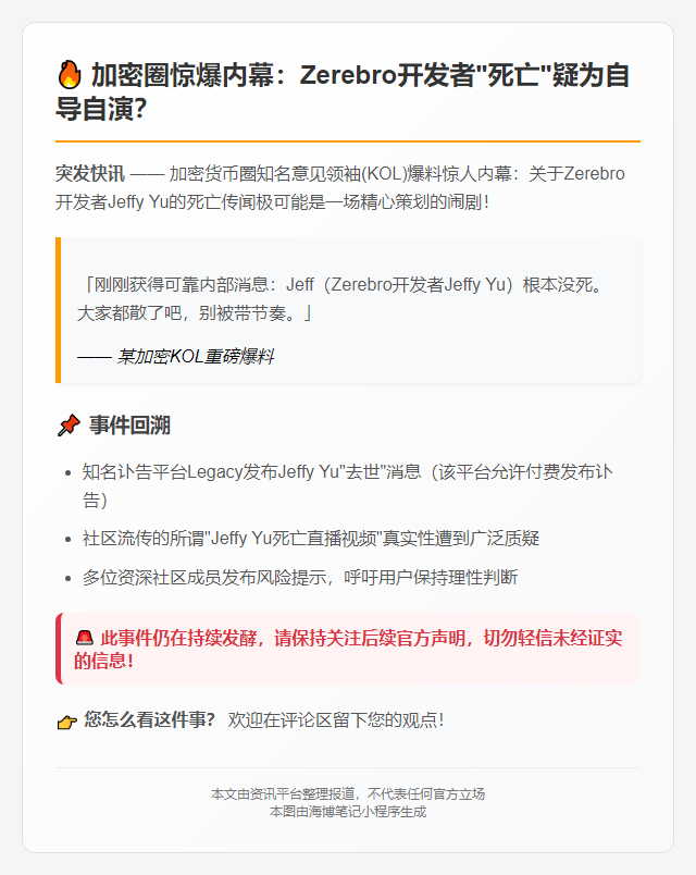Zerebro 开发者假死？加密KOL爆料
