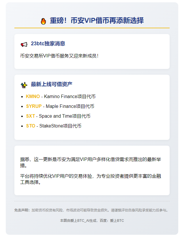 币安VIP新增4种可借资产