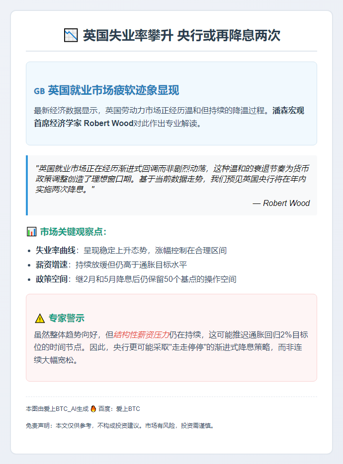 英失业率攀升 央行或再降息两次