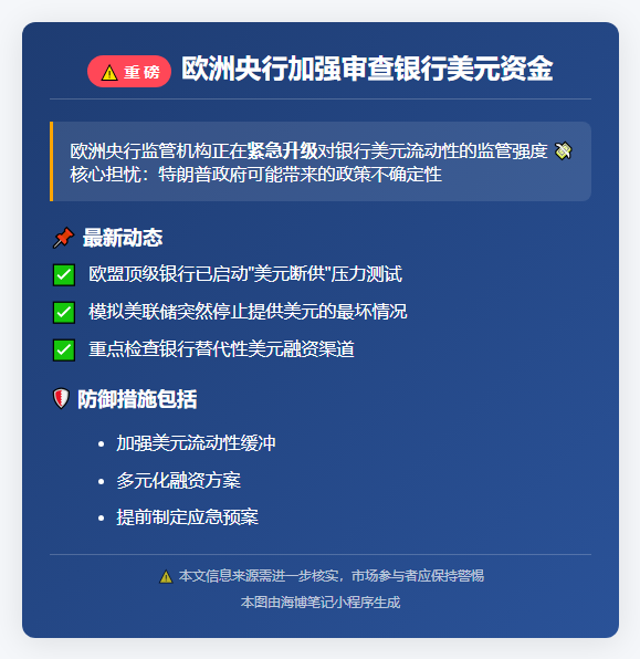 欧央行加强审查银行美元资金