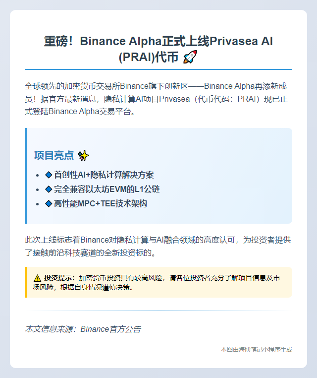 Privasea AI Launches on Binance Alpha