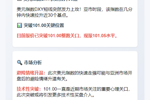 美元指数DXY急涨30点至101.05