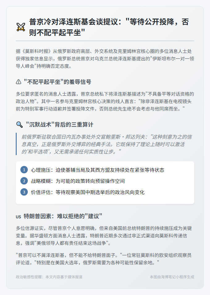 普京无意单独会晤泽连斯基