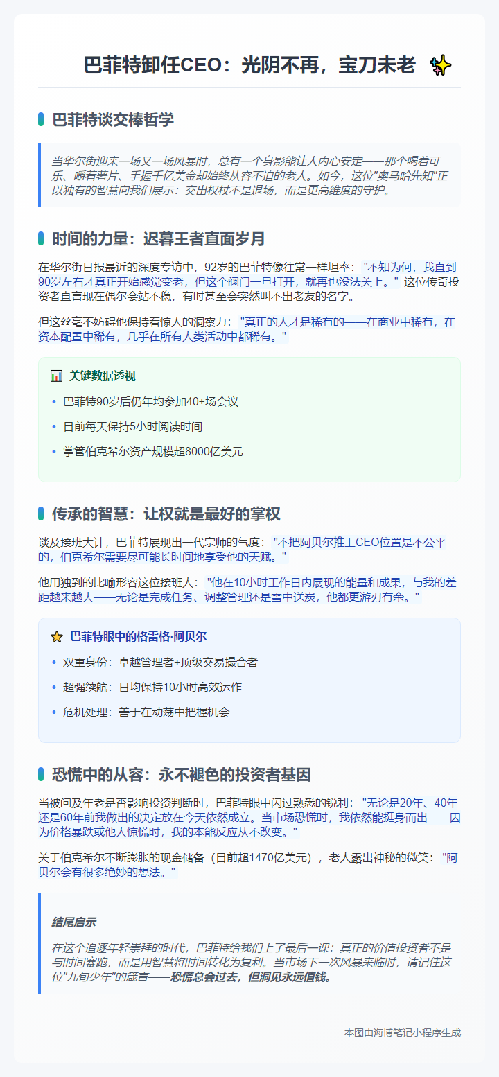 巴菲特卸任CEO：光阴不再，宝刀未老