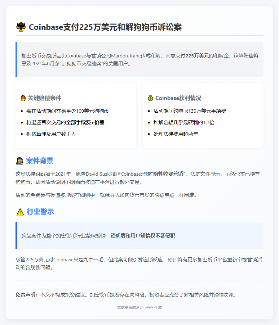 Coinbase支付225美元和解狗狗币诉讼