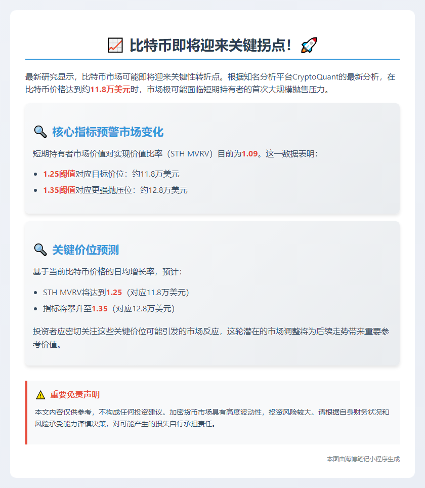 比特币将涨至11.8万美元后遇抛压