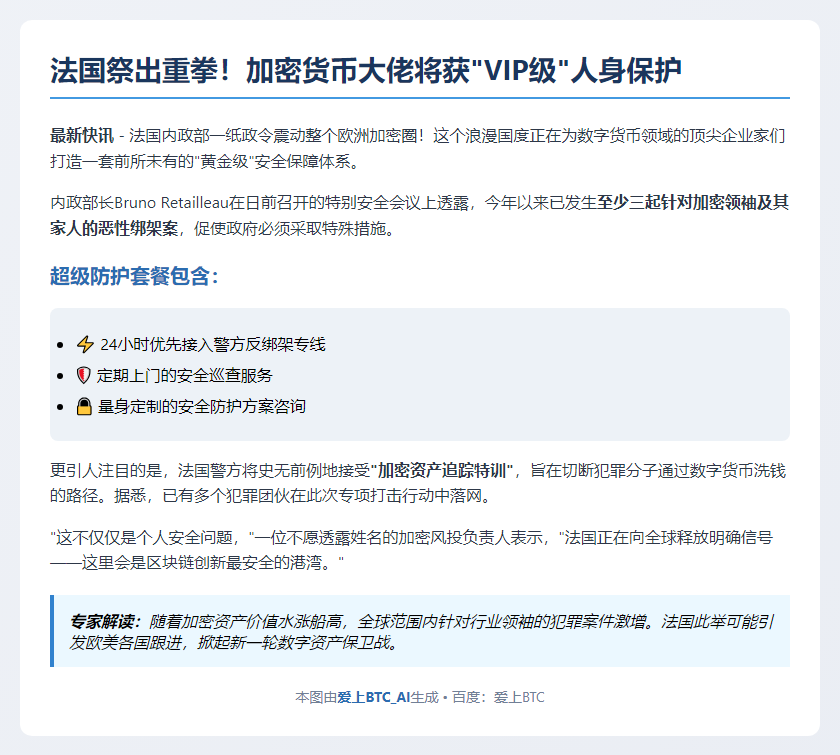 法国内政部加强加密货币企业家安保