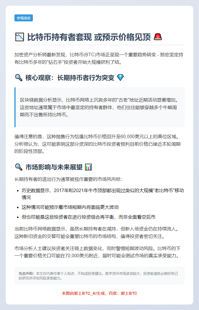 比特币持有者套现 或预示价格见顶