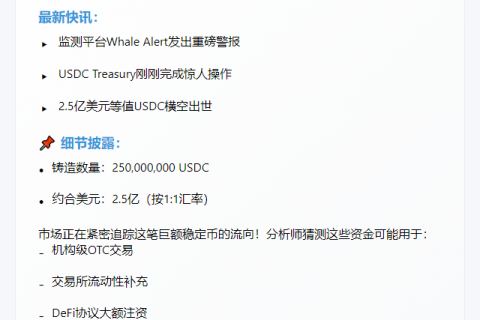 2.5亿USDC新铸发行