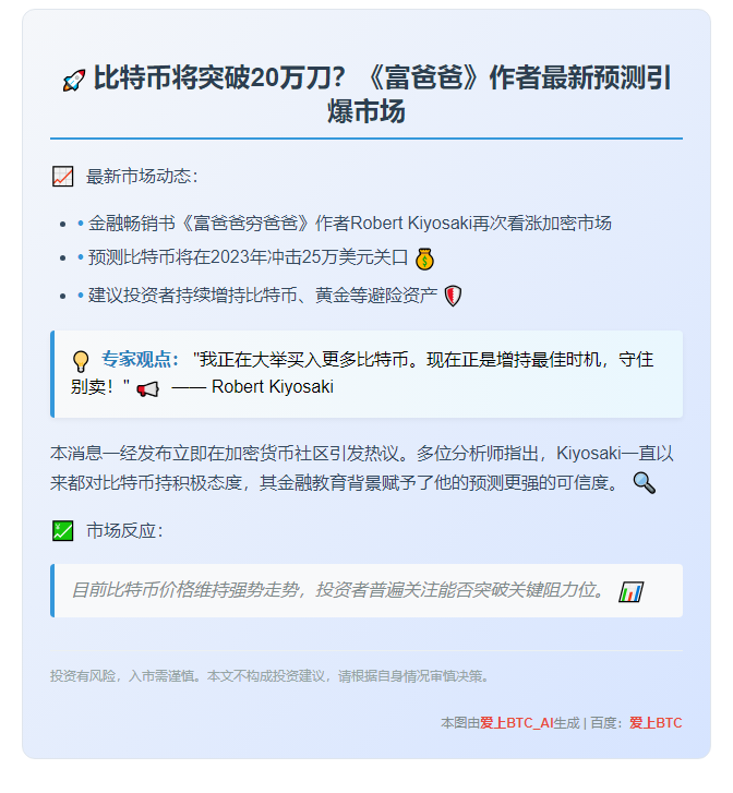 《富爸爸》作者预测比特币将达25万美元