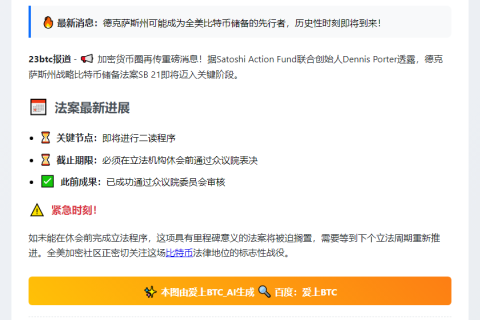 比特币储备法案进入二读