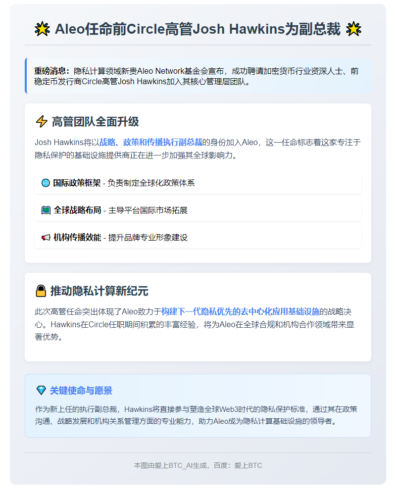 Aleo任命前Circle高管Josh Hawkins为副总裁