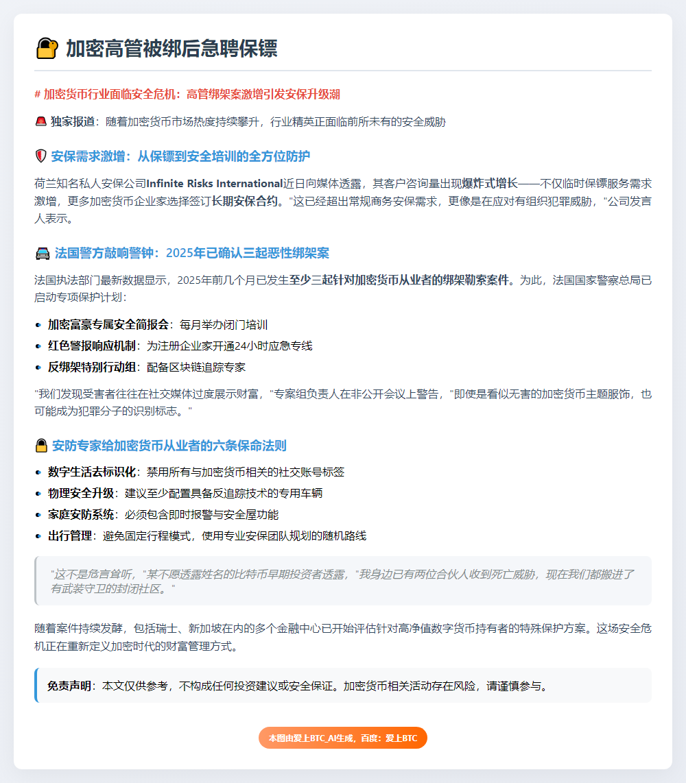 加密高管被绑后急聘保镖