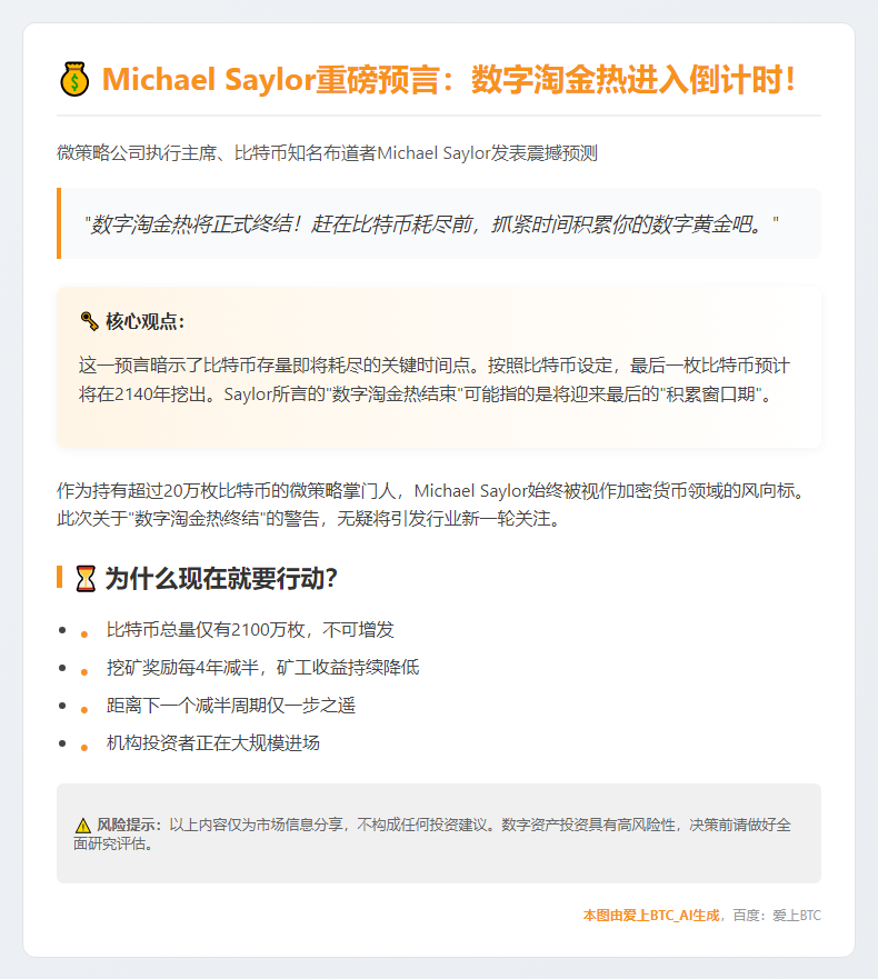 Saylor：数字淘金热2035年终结