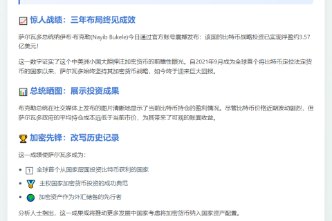 比特币让萨尔瓦多狂赚3.57亿