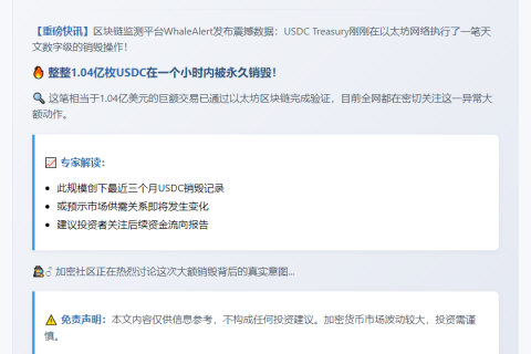 1亿USDC在以太坊销毁