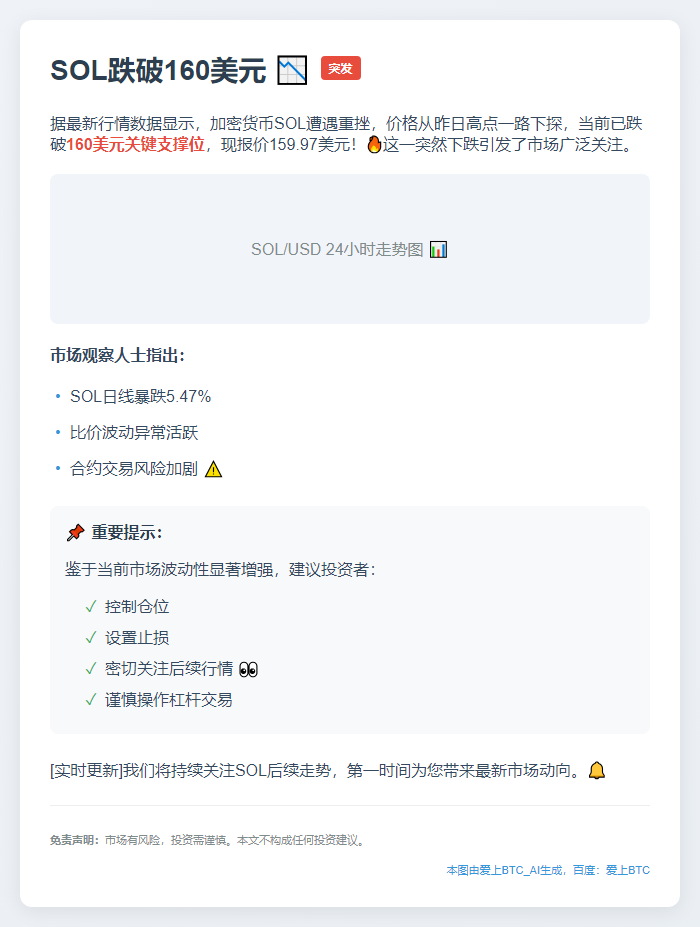 SOL跌破160美元