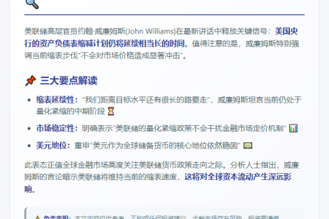美联储威廉姆斯：缩表路长不影响市场