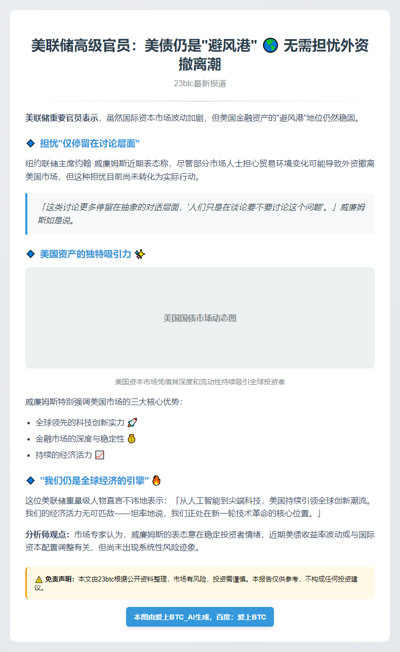 美联储官员：无惧外资抛售美债