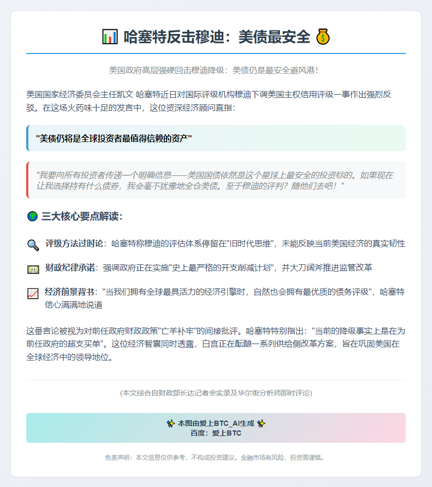 哈塞特反击穆迪：美债最安全