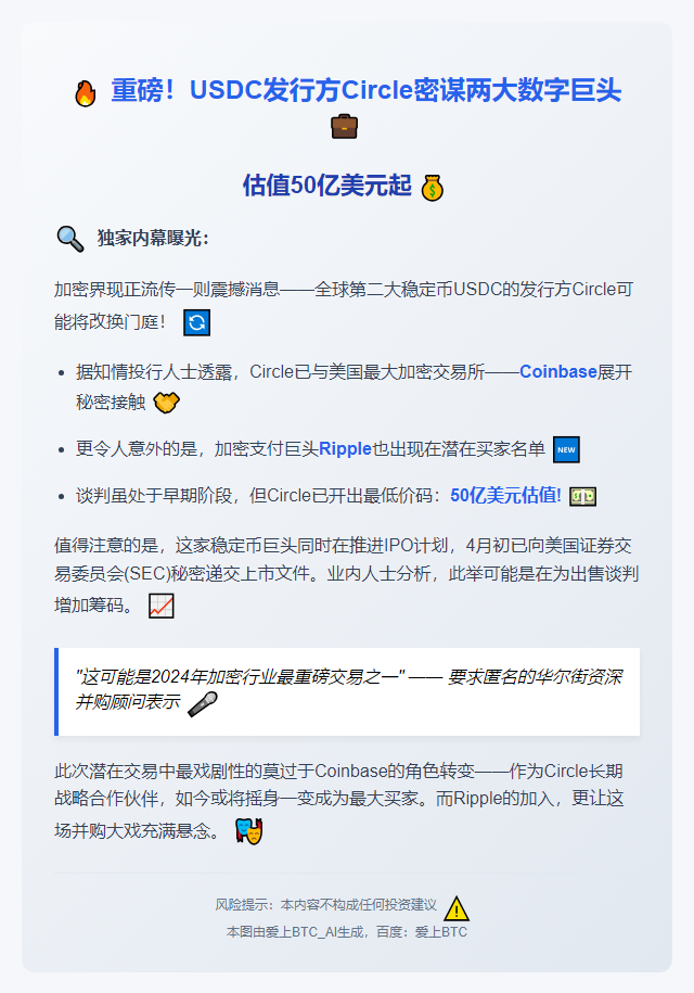 Circle或出售，接触Coinbase、Ripple