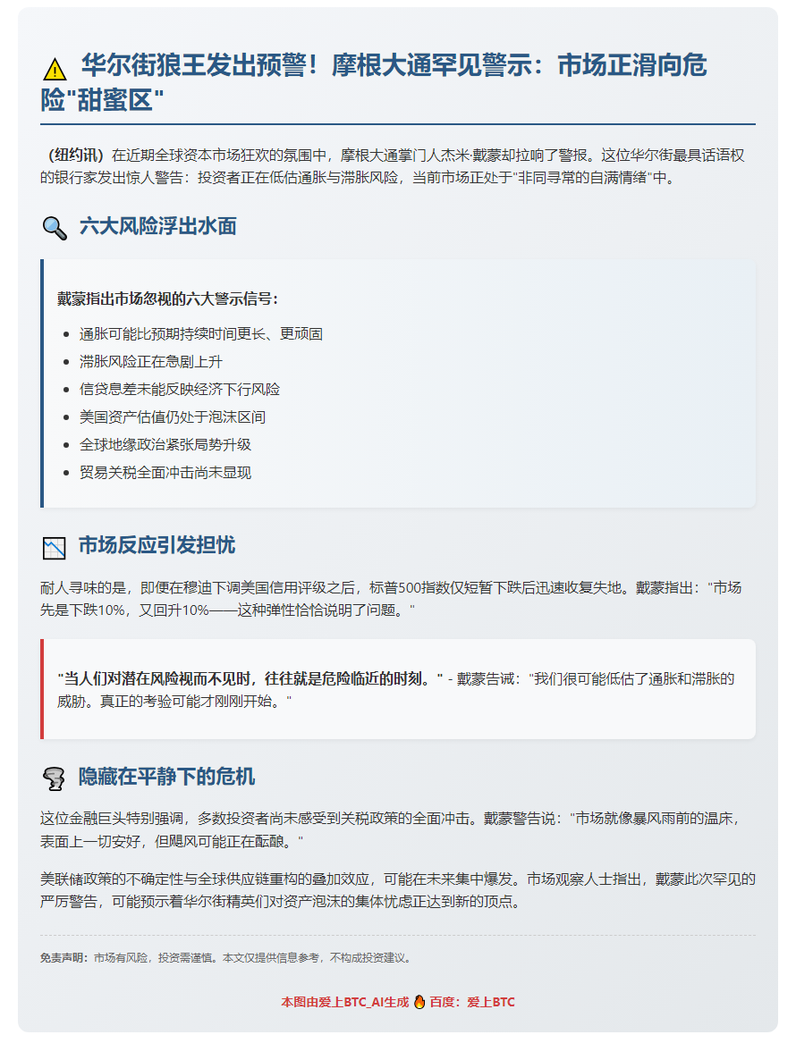 摩根大通警告：市场低估通胀滞涨风险