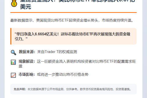 美比特币ETF单日净流入6.67亿美元