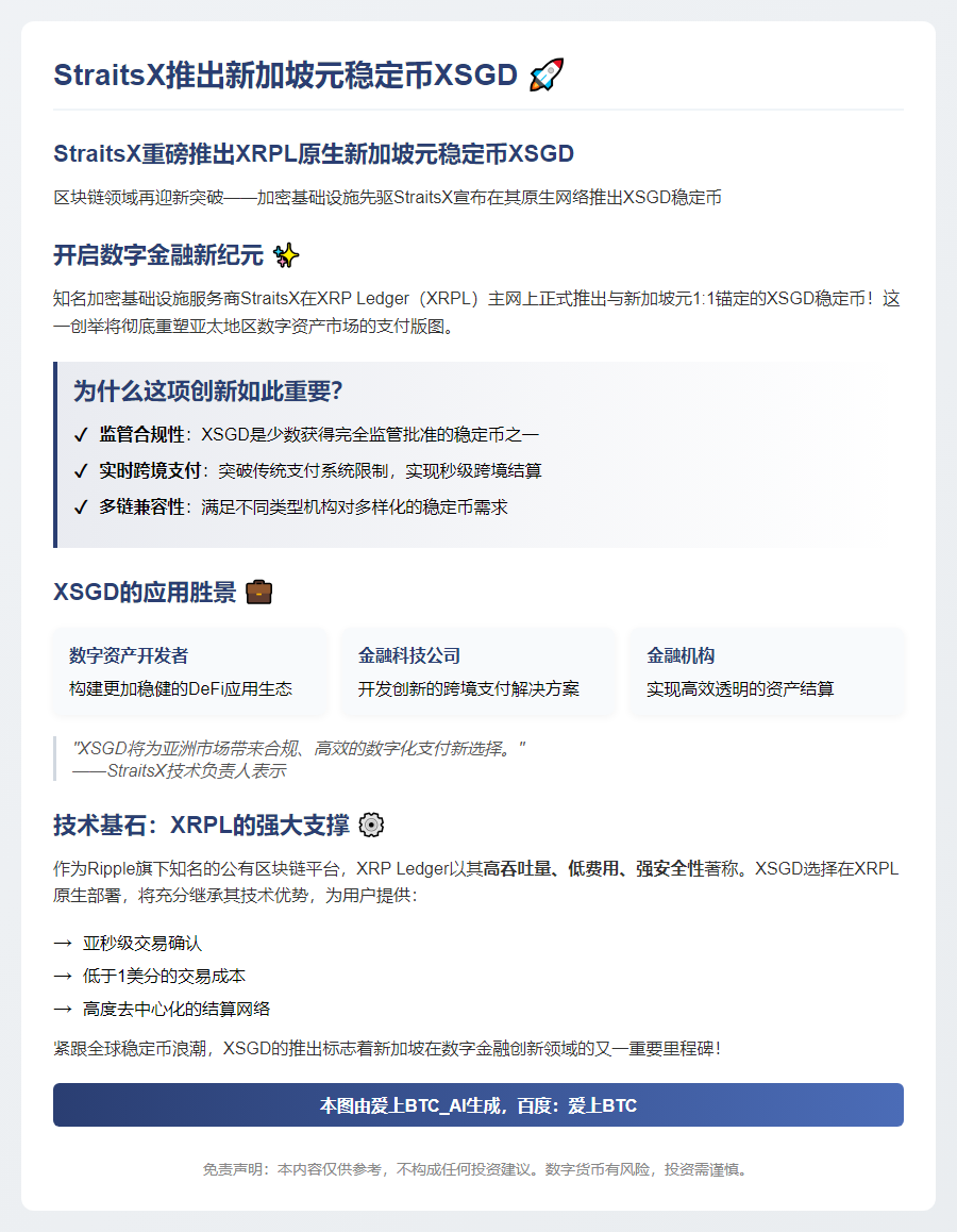 StraitsX推出新加坡元稳定币XSGD