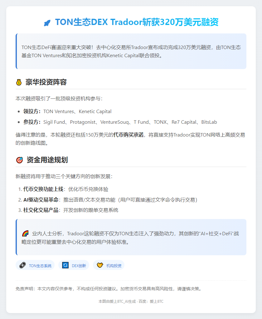 TON DEX Tradoor获320万美元融资