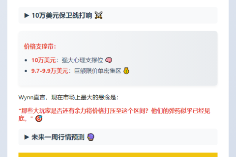 巨鲸：BTC心理支撑位10万美元，9.7-9.9万限价单密集
