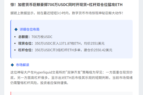 鲸鱼700万美元双仓押注ETH上涨