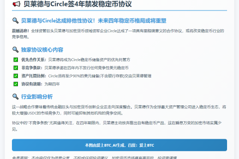 贝莱德与Circle签4年禁发稳定币协议