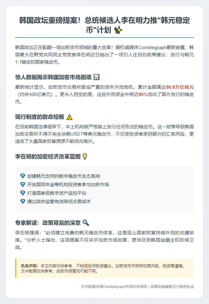 李在明建议推出韩元稳定币