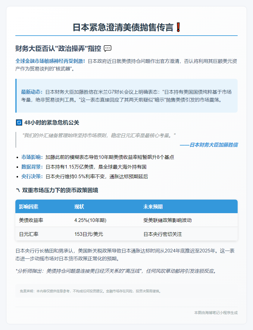 日否认以万亿美债作谈判筹码