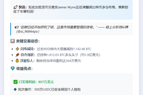 交易员Wynn减持比特币多头仓位66%，获利657万