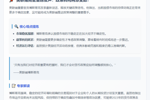 美联储博斯蒂克：不确定性或延后政策调整