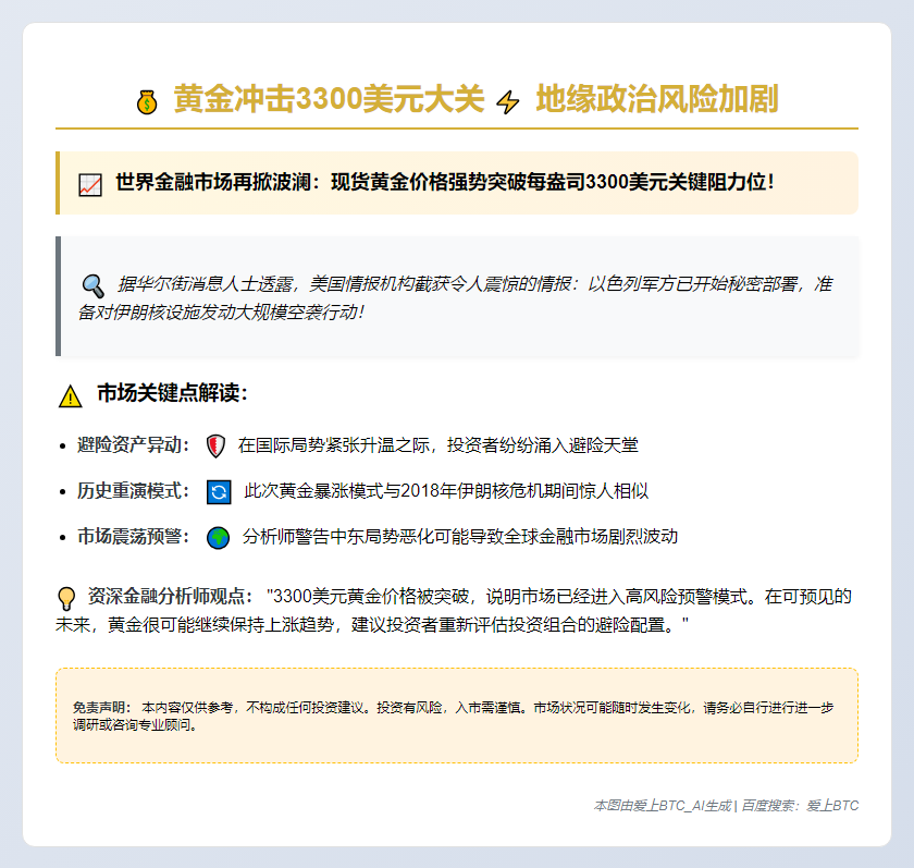 黄金冲3300美元 以色列或袭伊朗核设施