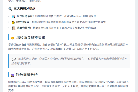 特朗普施压无果，部分共和党议员仍拒税收案