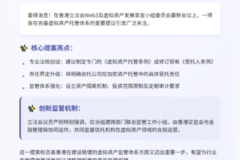 香港议员倡立《虚拟资产托管条例》设监管小组