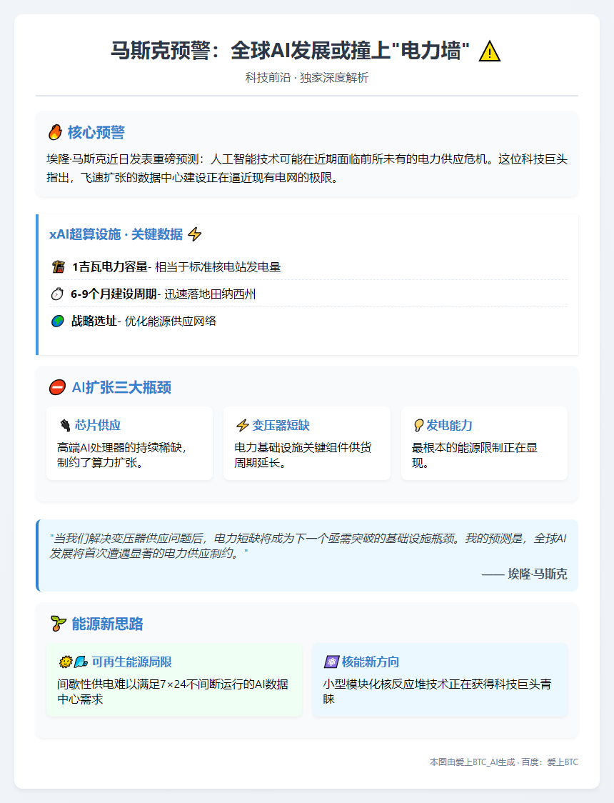 马斯克：AI明年或遇电力短缺