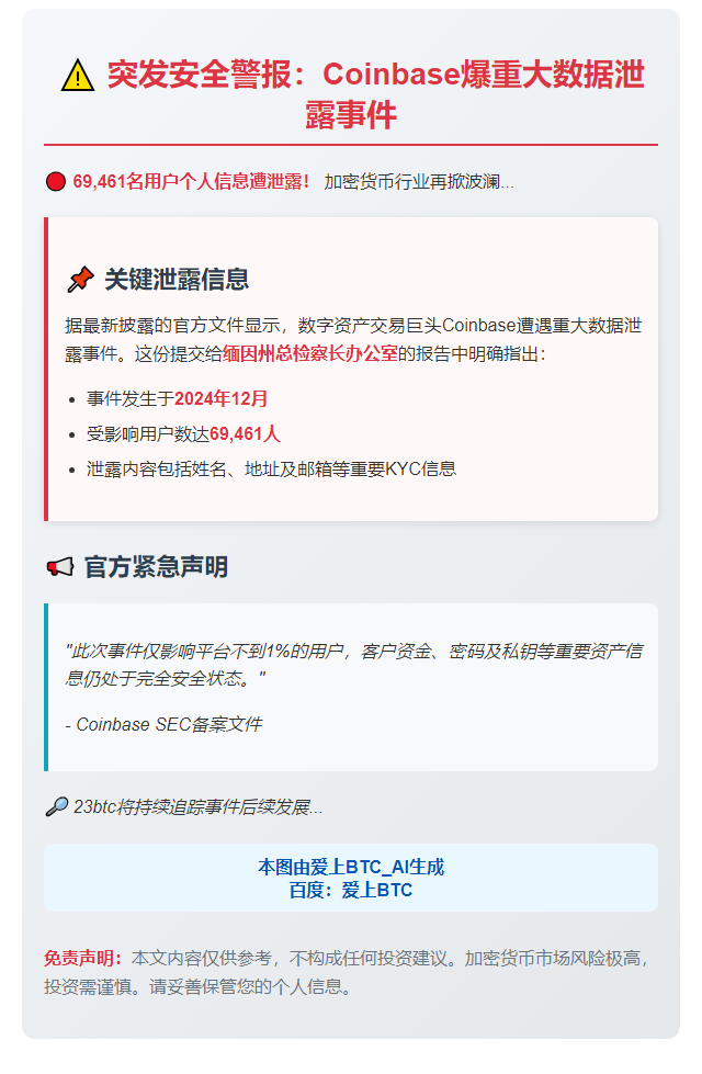 Coinbase漏洞影响6.9万用户数据