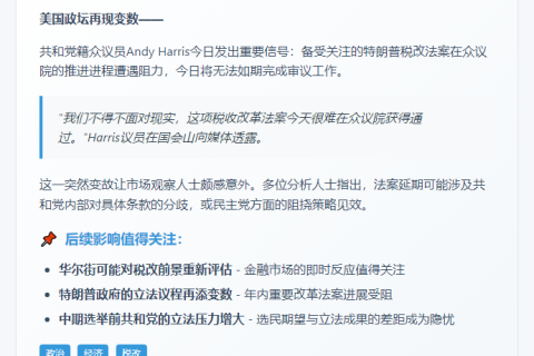 共和党议员：税收法案难以今日完成